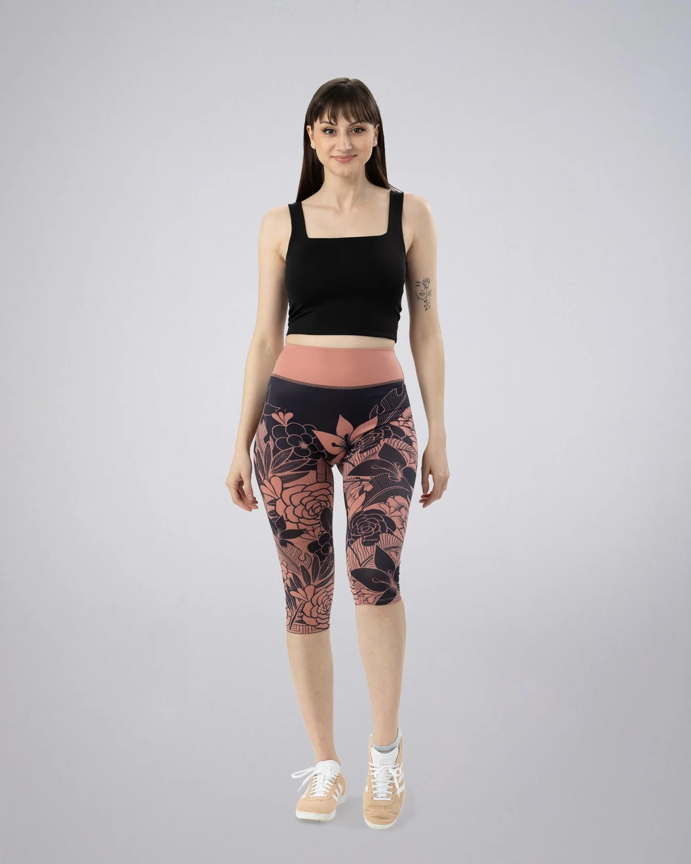 Image 1 of - ladiesshortleggingash-roseflowerprint1jpg