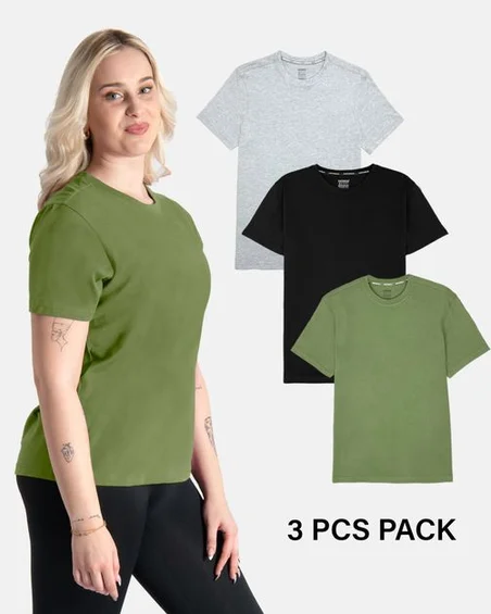 Camiseta de gola redonda em algodão macio – Pack 3 unidades