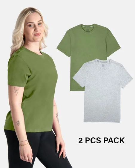 Camiseta de gola redonda em algodão macio – Pack 2 unidades
