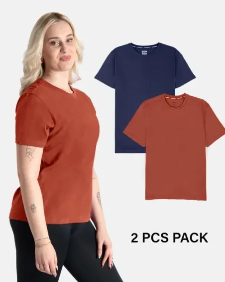 Camiseta de gola redonda em algodão macio – Pack 2 unidades
