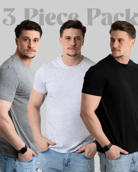 Pantoneclo Pacote de 3 Camisetas de Manga Curta para Homens - Algodão Misturado Super Suave