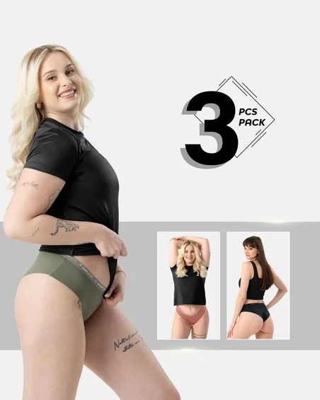 Cuecas hipster de nylon e elastano para mulher - conjunto de 3