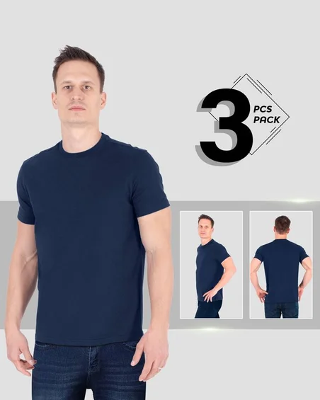 Camiseta de gola redonda em algodão macio – Pack 3 unidades