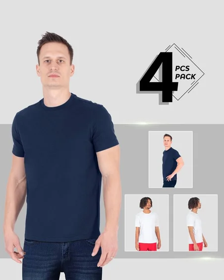 Camiseta de gola redonda em algodão macio – Pack 4 unidades