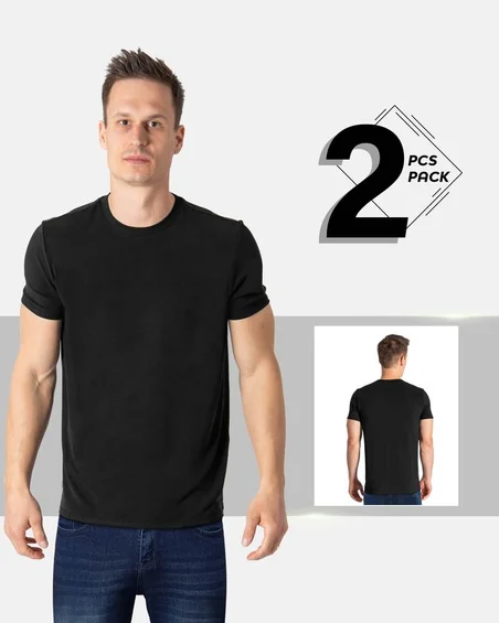 Camiseta de gola redonda em viscose de bambu – Pack 2 unidades
