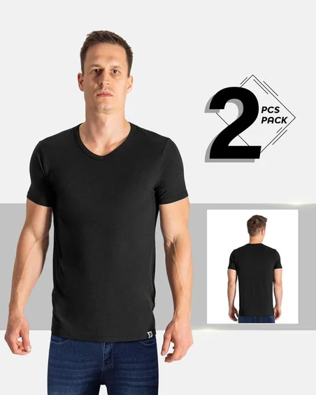 Camiseta com decote em V de viscose de bambu – Pack 2 unidades