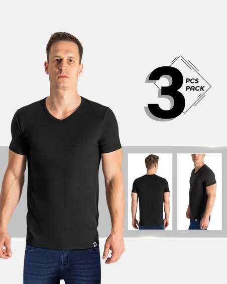 Camiseta com decote em V de viscose de bambu – Pack 3 unidades