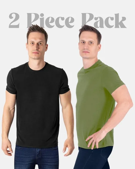 Camiseta de gola redonda em algodão macio – Pack 2 unidades