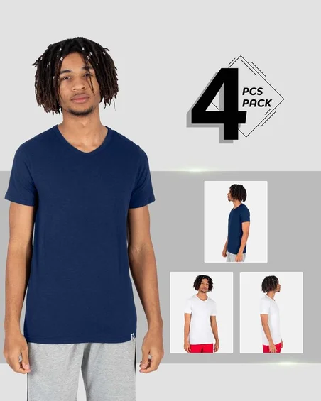 Camiseta V-neck de algodão macio – Pack 4 unidades