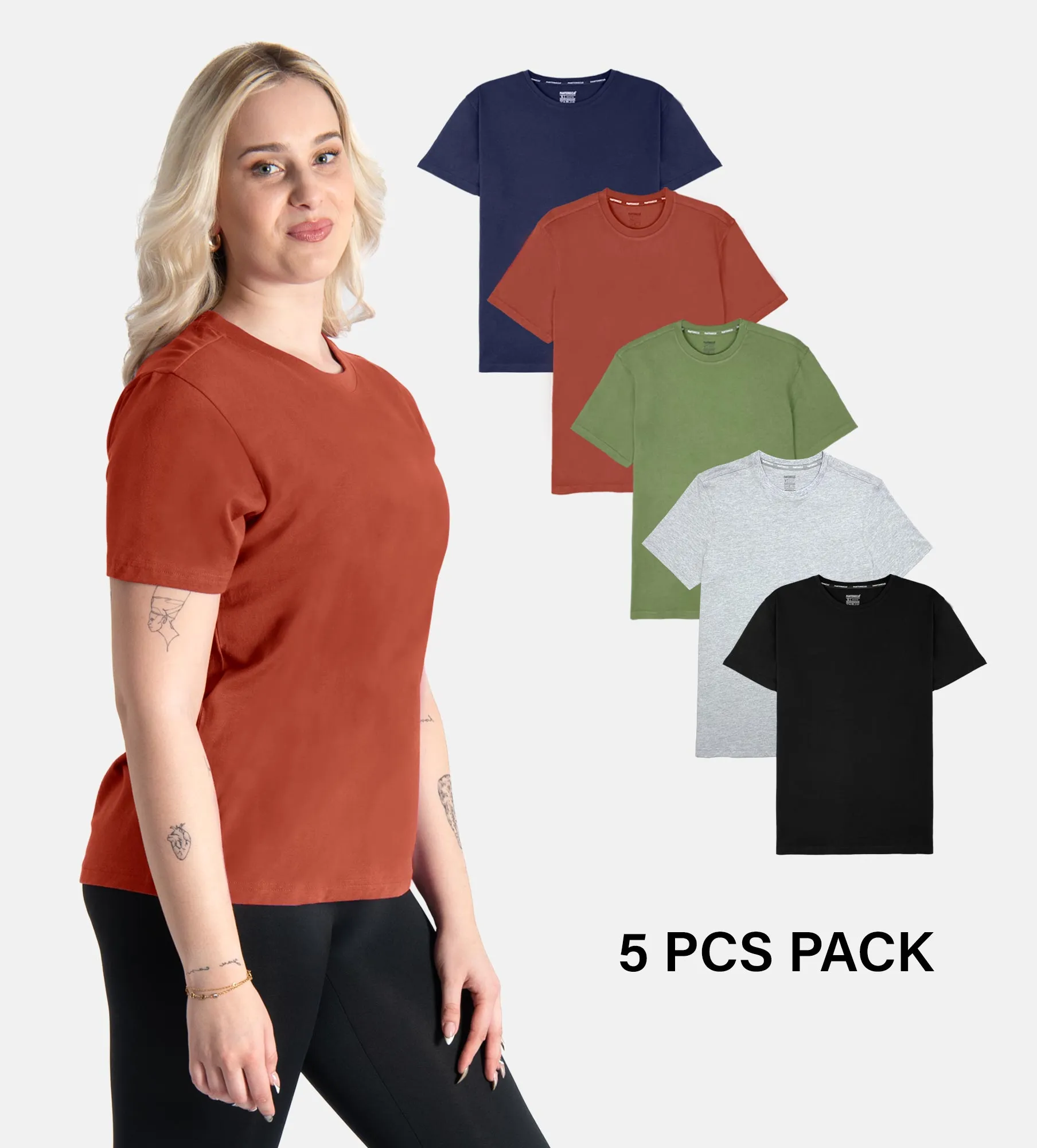 Camiseta de gola redonda em algodão macio – Pack 5 unidades