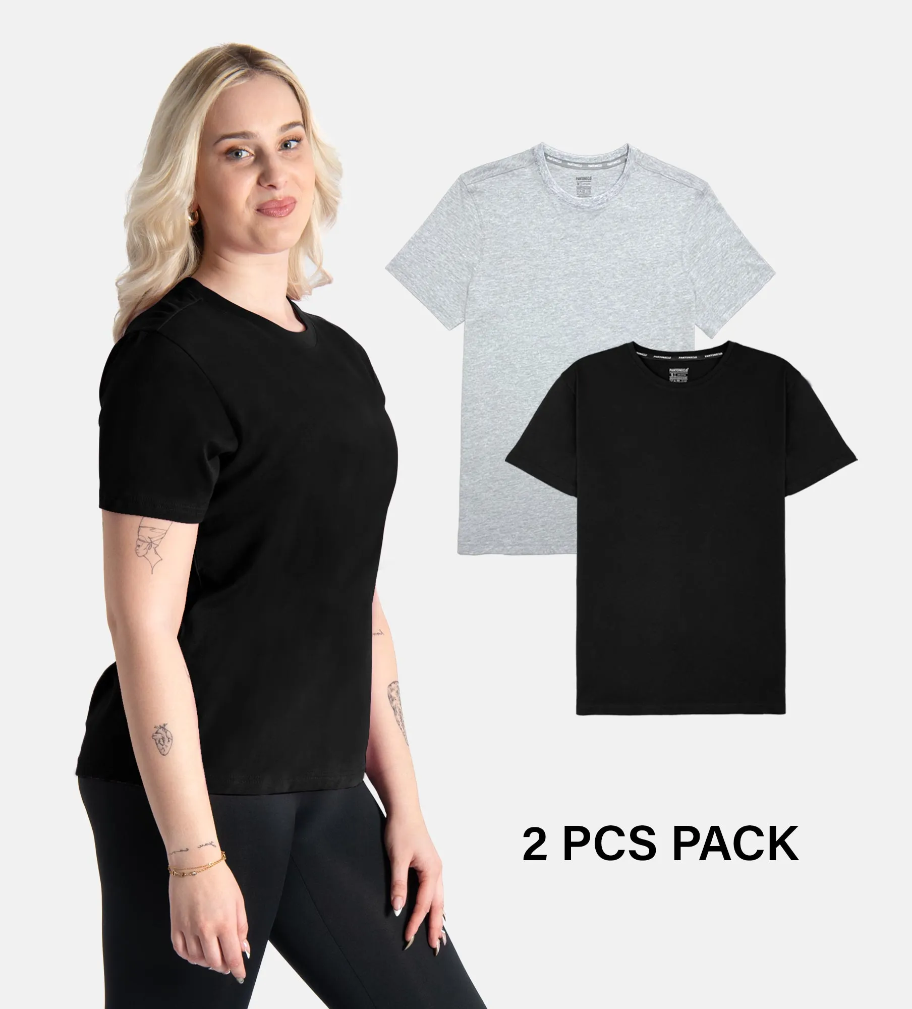 Camiseta de gola redonda em algodão macio – Pack 2 unidades