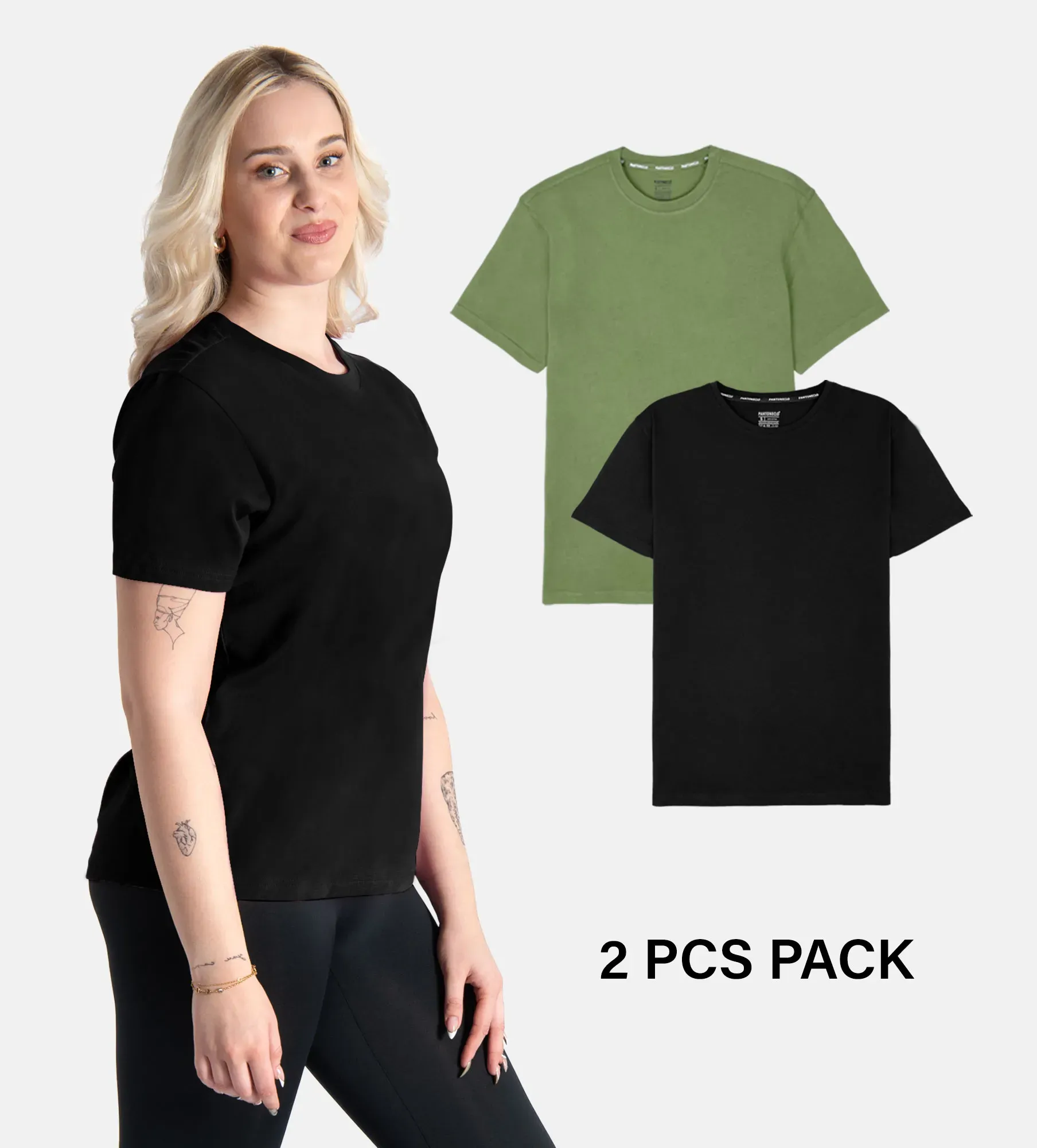 Camiseta de gola redonda em algodão macio – Pack 2 unidades