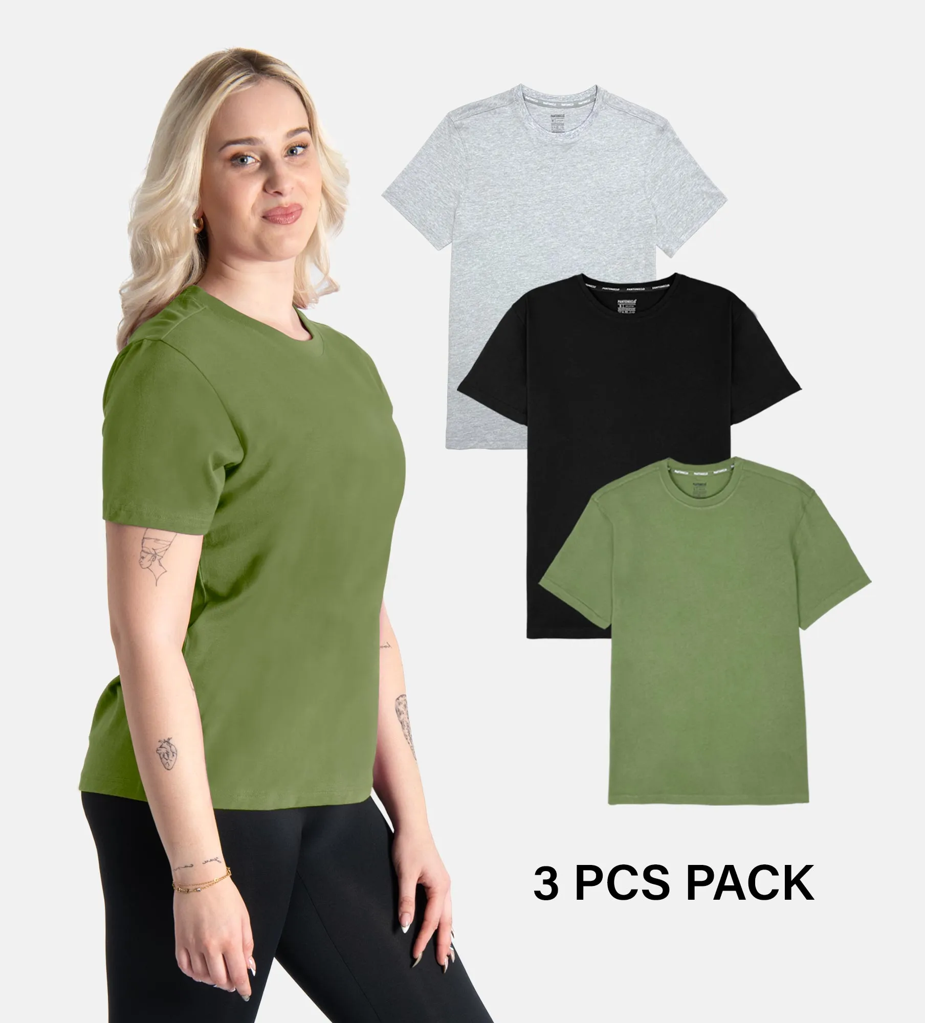 Camiseta de gola redonda em algodão macio – Pack 3 unidades