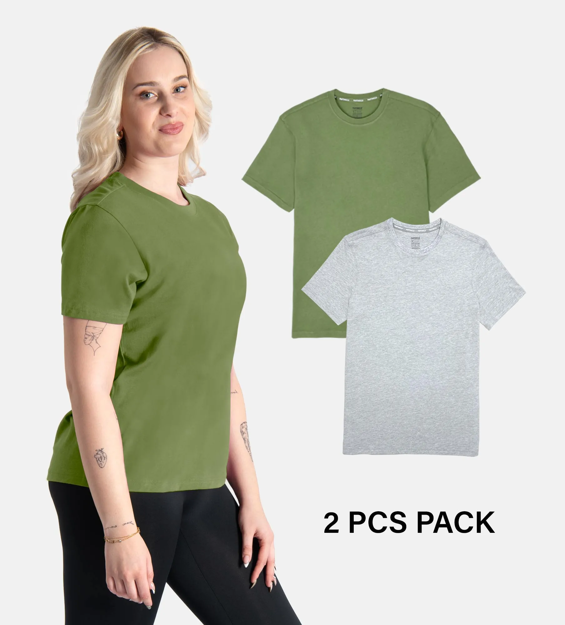 Camiseta de gola redonda em algodão macio – Pack 2 unidades