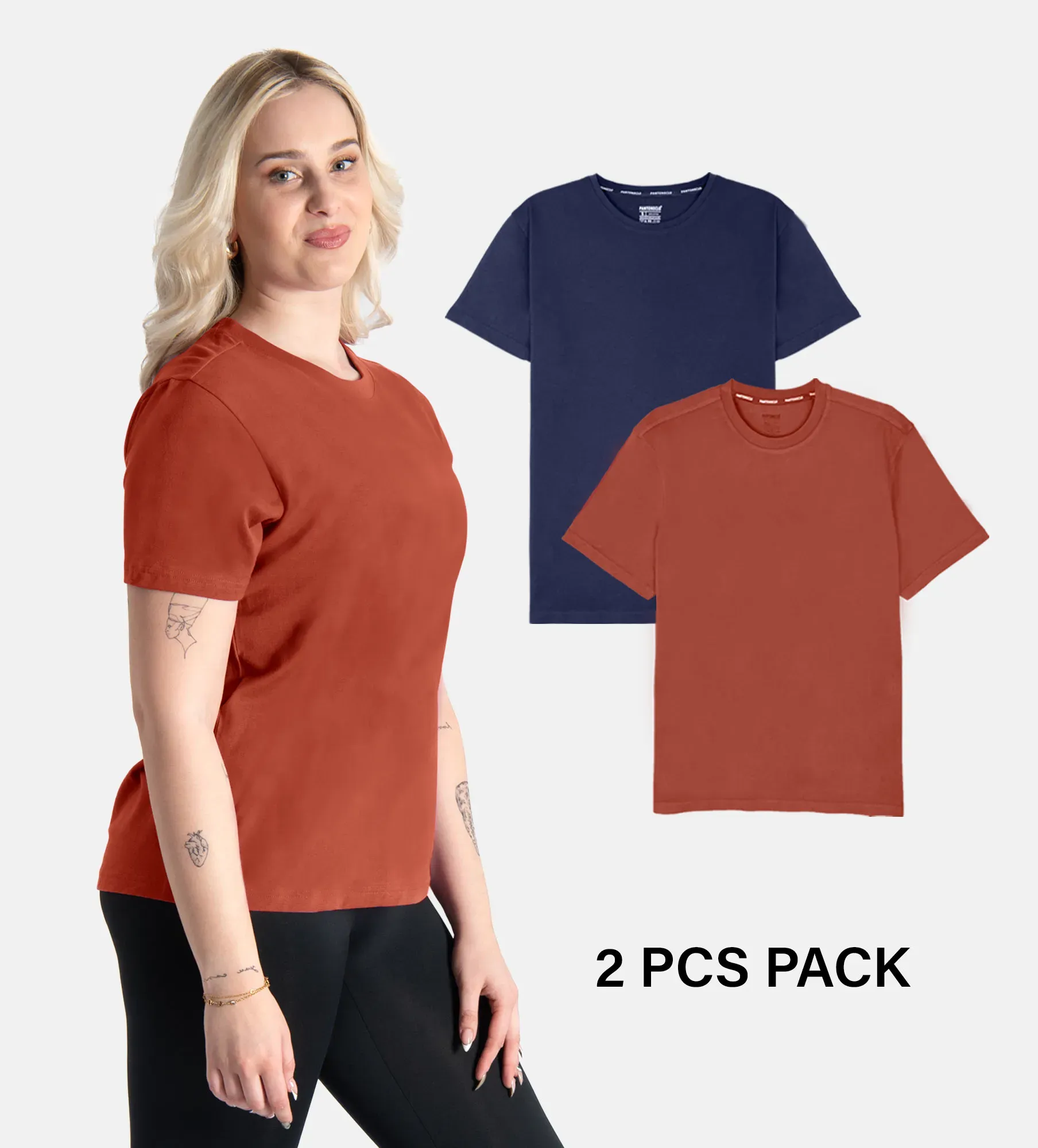Camiseta de gola redonda em algodão macio – Pack 2 unidades