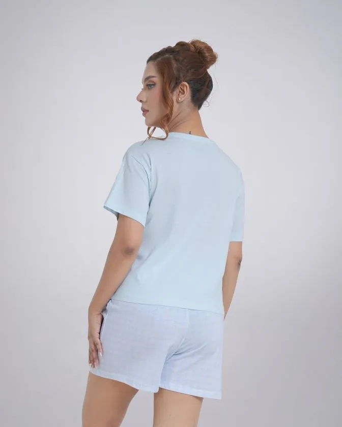 Conjunto de pijama feminino – T-shirt de manga curta e shorts
