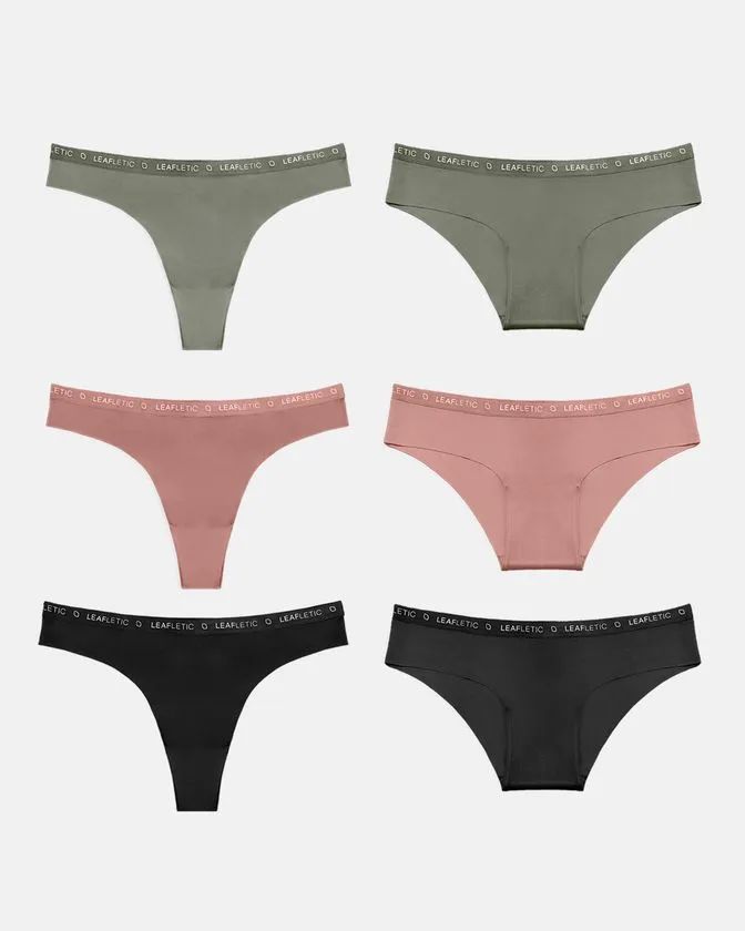Cuecas hipster e brasileiras em nylon e elastano – conjunto de 6