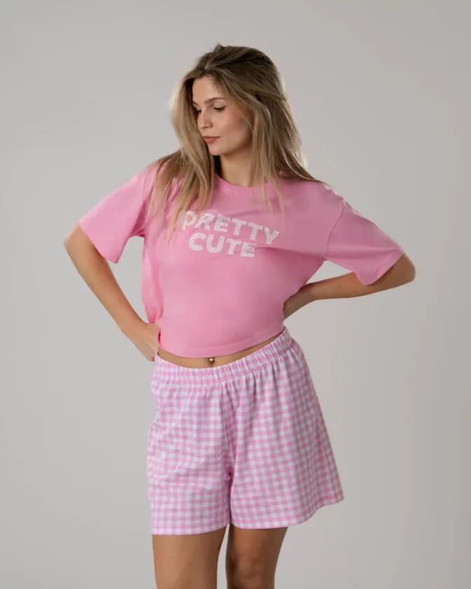 Conjunto de pijama feminino – T-shirt de manga curta e shorts