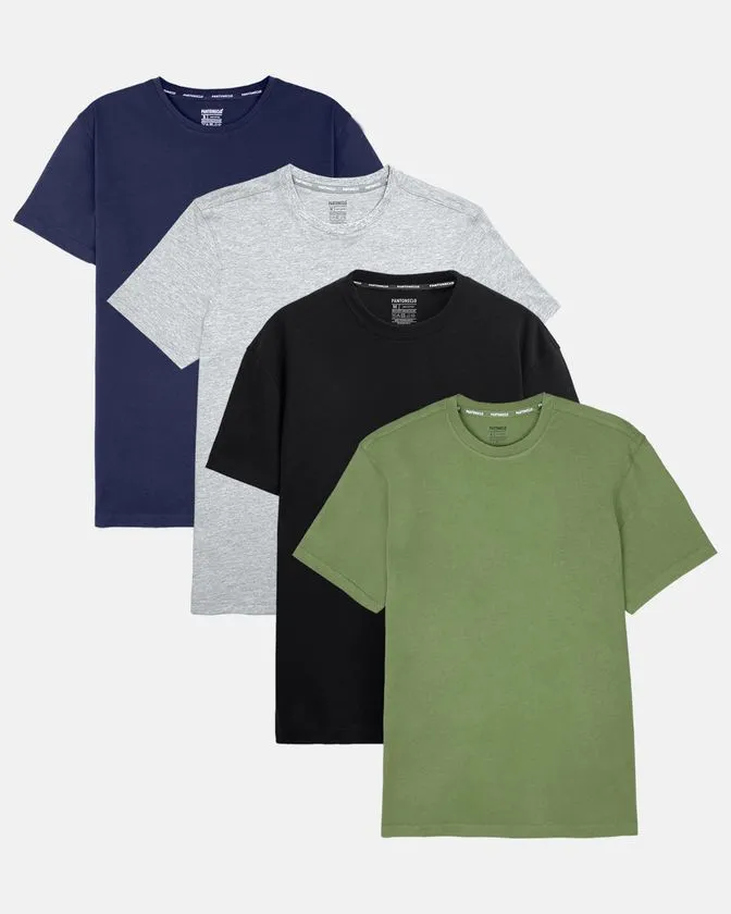 Camiseta de gola redonda em algodão macio – Pack 4 unidades