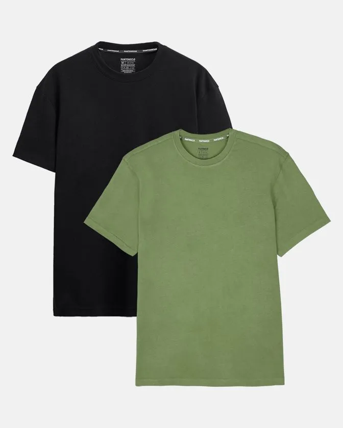 Camiseta de gola redonda em algodão macio – Pack 2 unidades