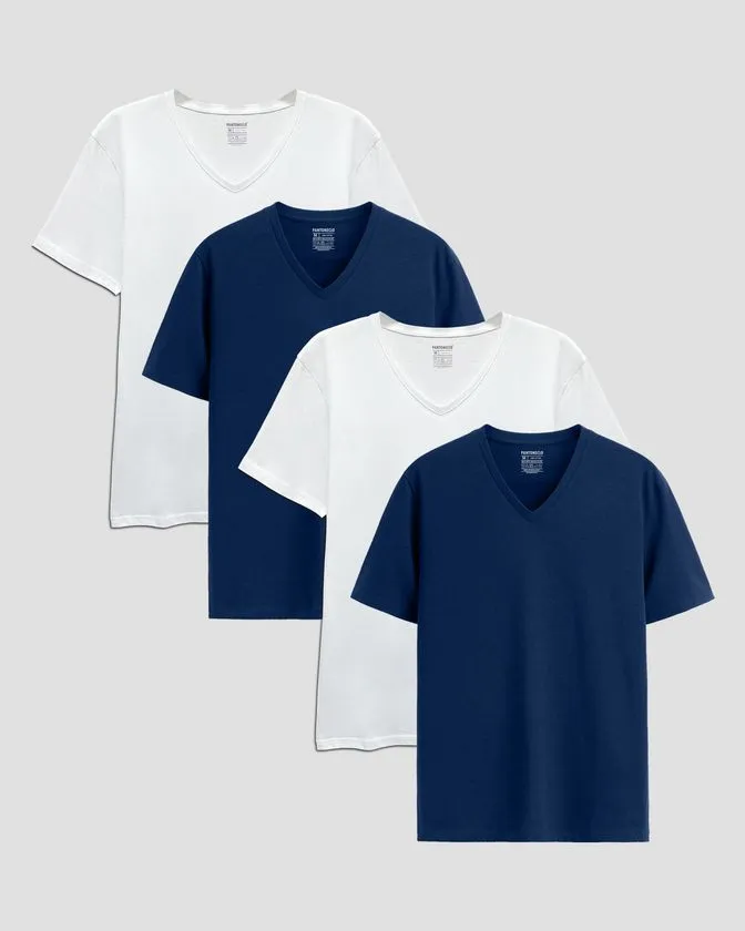 Camiseta V-neck de algodão macio – Pack 4 unidades